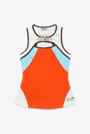 FILA Explore Tank Vests Brown / Blue,Womens Clothing | CA.OREAJI398